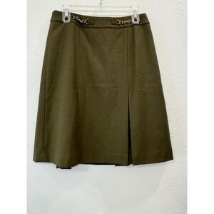 Talbots Women's Skirt Size 6‎ Olive Green Wool Blend Chain Detail Career